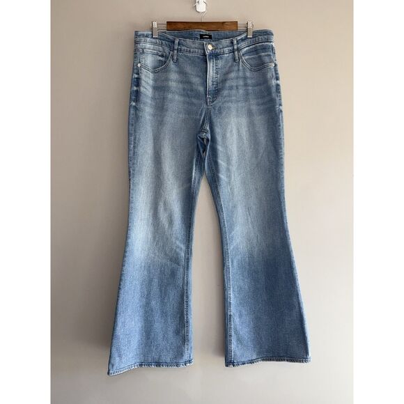 Express Jeans 70s Flare High Rise Stretch Light Wash Denim Casual Wide Leg 14R - Picture 16 of 16